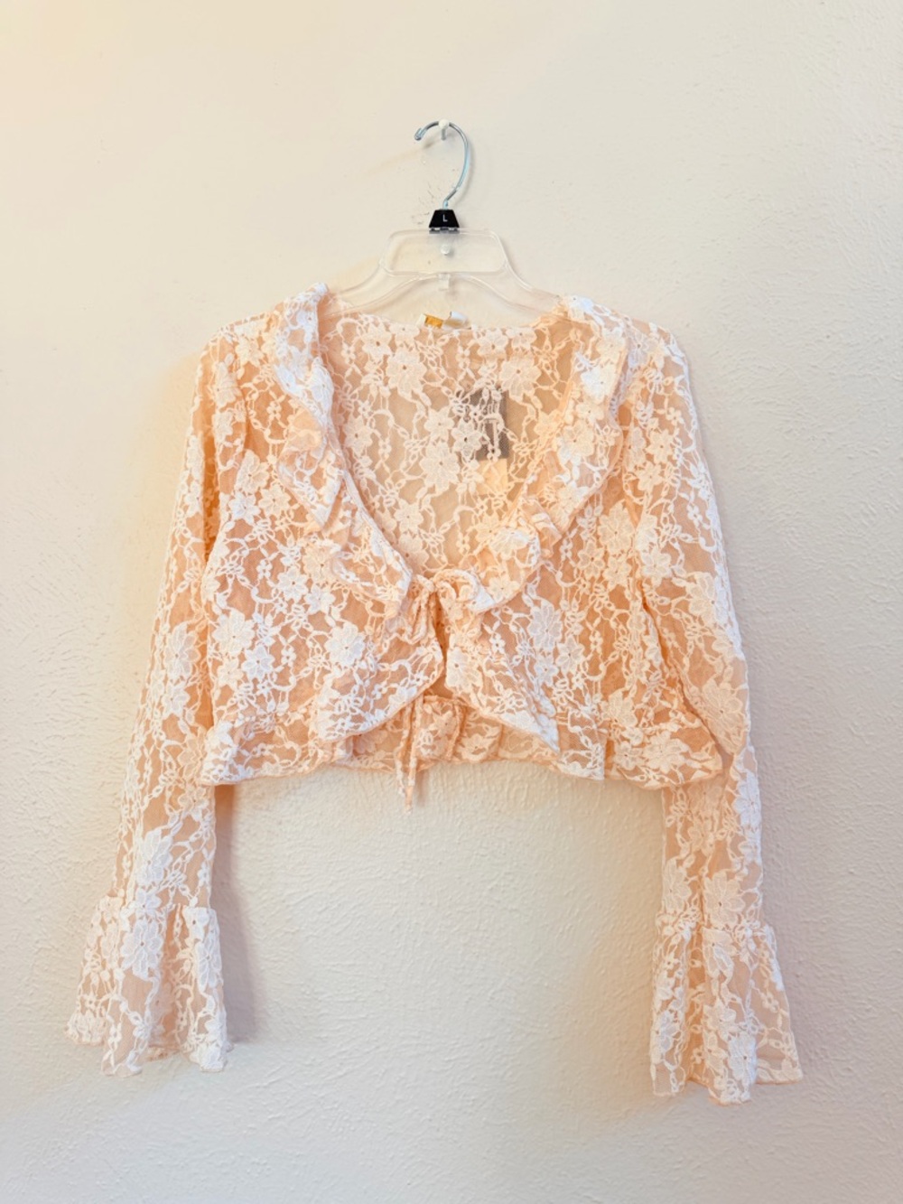 NWT Thirty Thirty ivory lace crop tie blouse